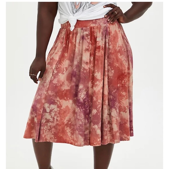 Torrid Supersoft Tie Dye Button Midi Skirt Orange Purple Size 1X - Picture 2 of 13